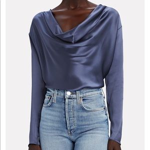 INTERMIX Quinn Blue Silk Cowl Neck Blouse BNWT